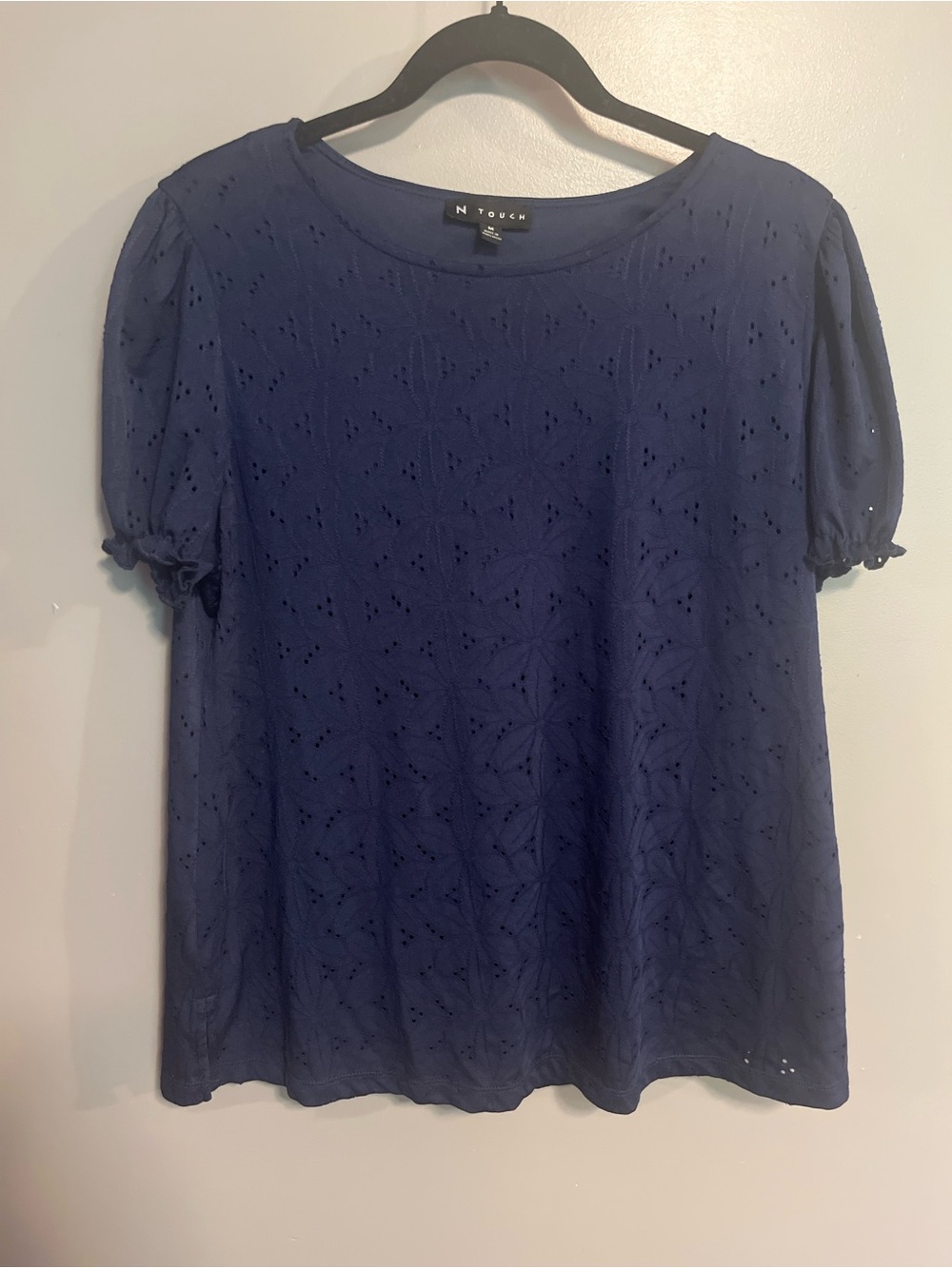 N Touch Navy Eyelet Puff Sleeve Blouse
